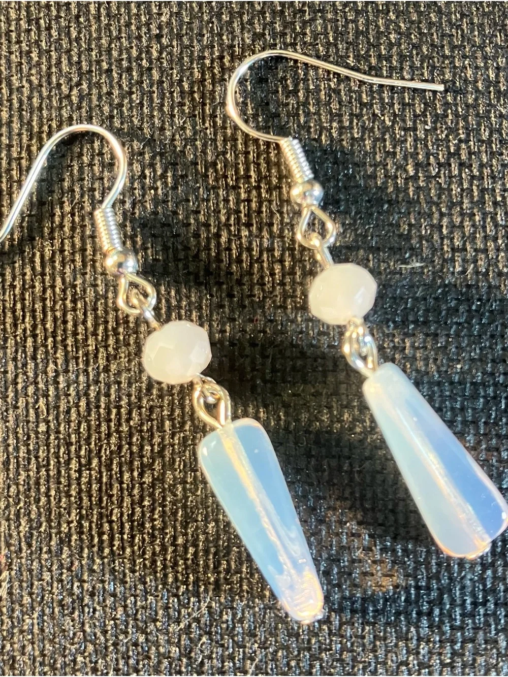 Delicate Opalite Drop Earrings - Light White Milky Glass